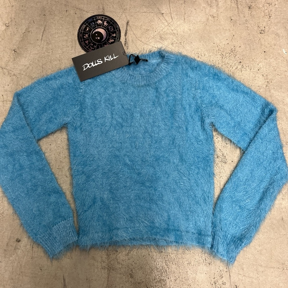 Dolls kill horoscopez blue fuzzy sweater